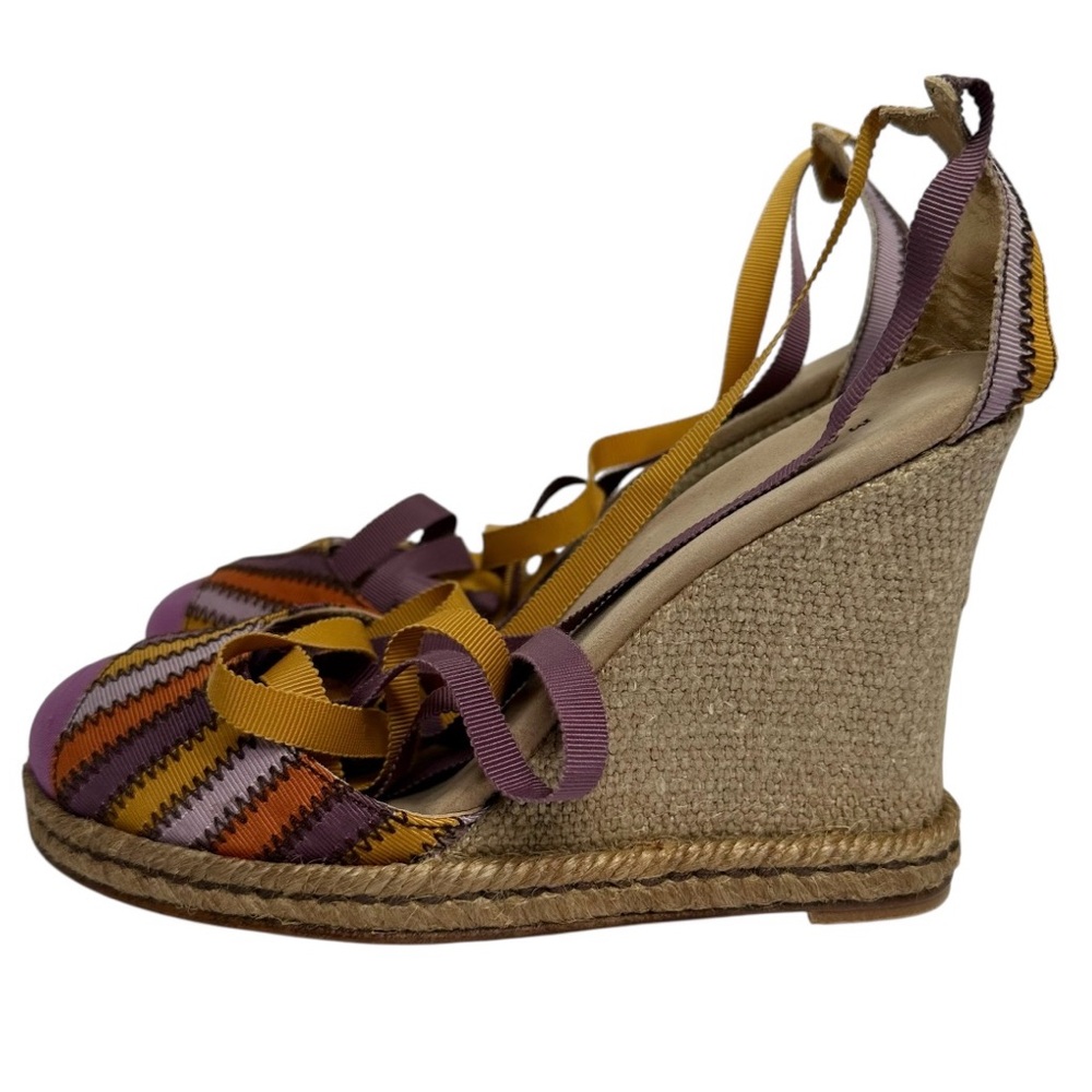 Marc Jacobs Purple & Gold Ankle Tie Colorful Wedge Espadrille Sandals- Size 7